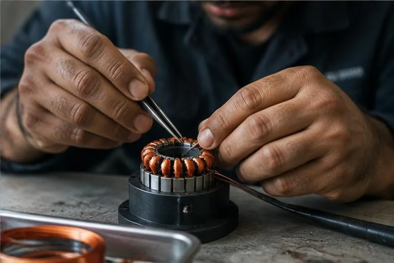 Representative image: hands assembling a precision motor winding