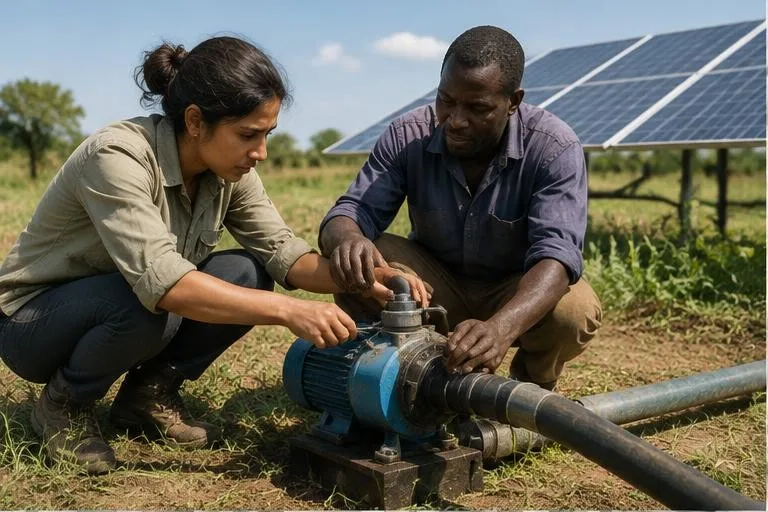 Representative image: builders testing a solar irrigation pump