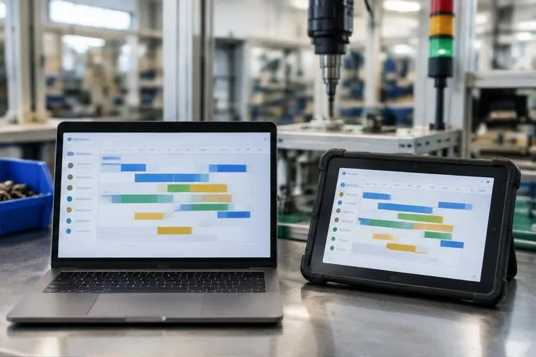 Representative image: production scheduling screens on a laptop and tablet