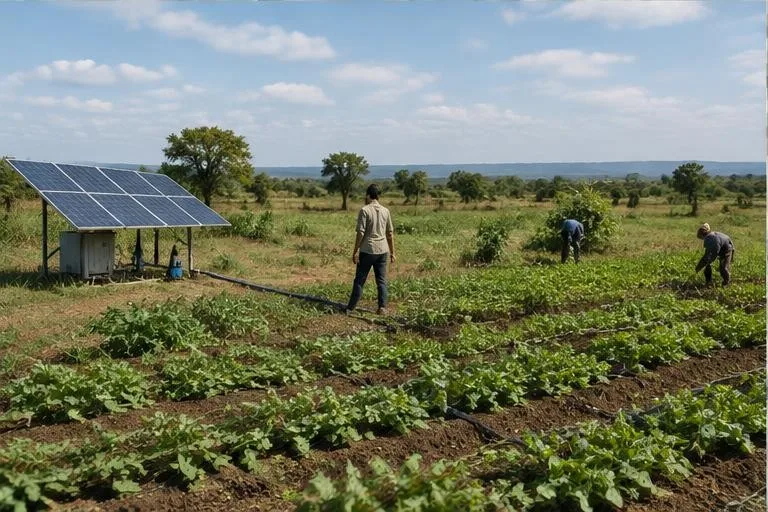 Representative image: solar-powered irrigation in a working field