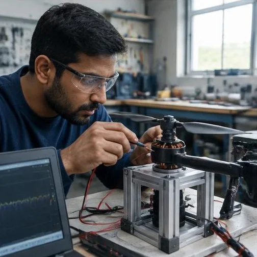 Representative image: builder measuring a motor on a test rig