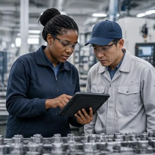 Representative image: software builder visiting a factory operator