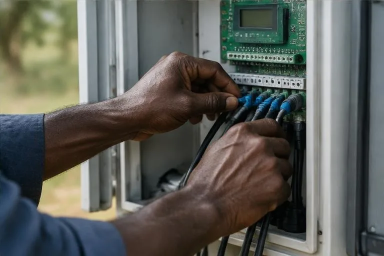 Representative image: hands connecting irrigation control cables