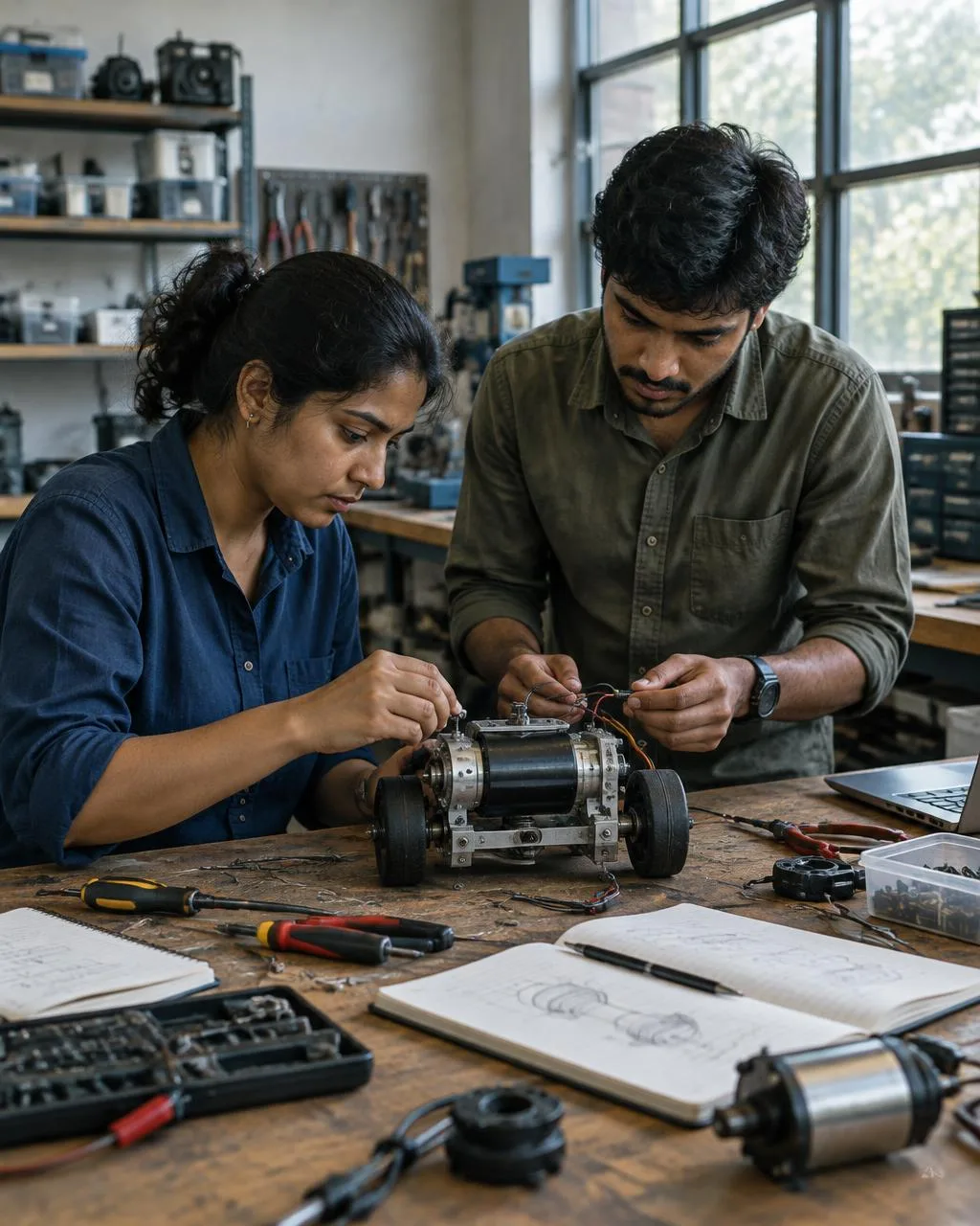 Representative researchers testing a physical technology prototype