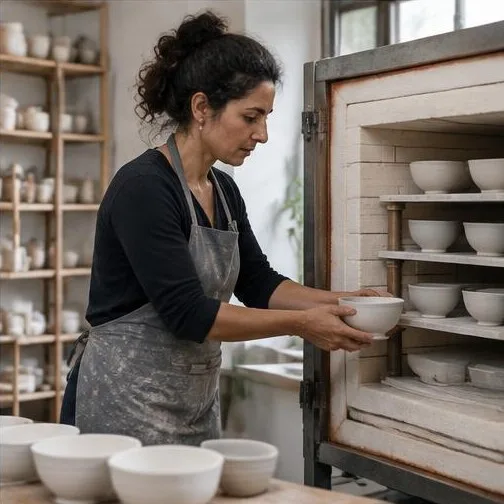 Representative image: craftsperson loading ceramics into a kiln