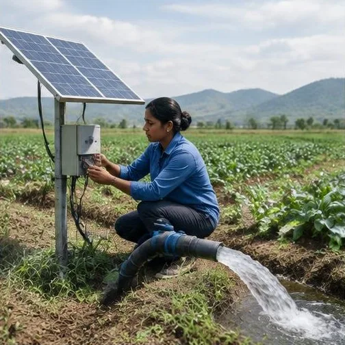 Representative image: technician adjusting a field irrigation controller